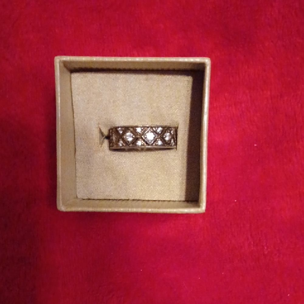 18k Gold Over Sterling Silver Ring With Cubic Zirconia Stones. Eternity Band.